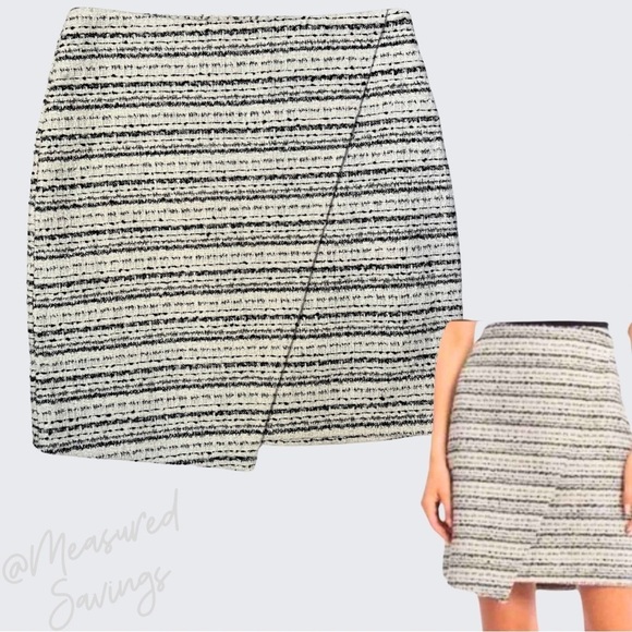 Bagatelle - Small NWT - Tweed-like Black & White Metallic Faux Wrap Skirt - Picture 1 of 8